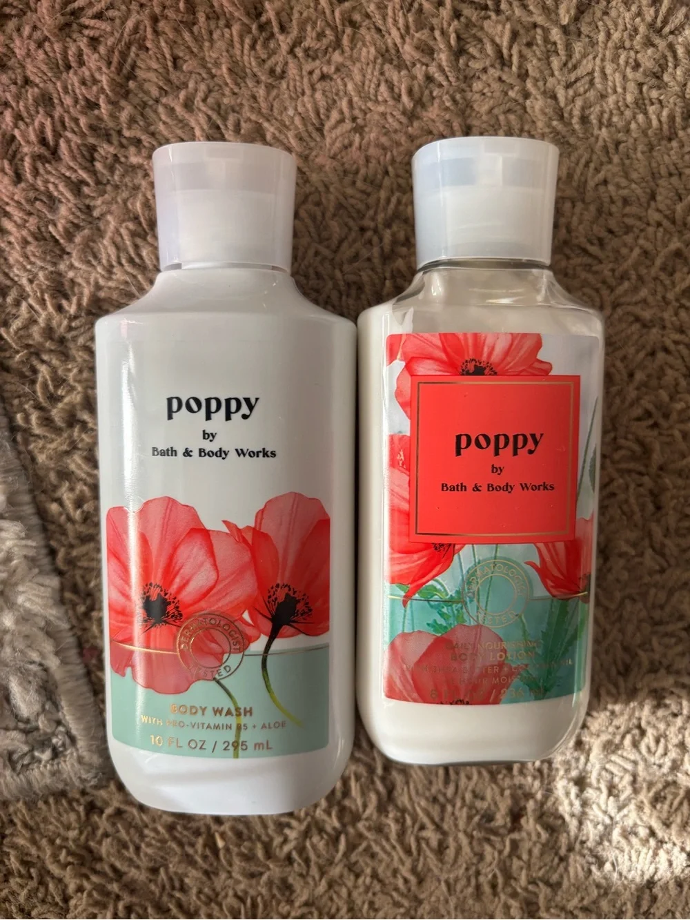 Bath & Body Works Poppy Body Wash & Lotion - Red and Green Floral